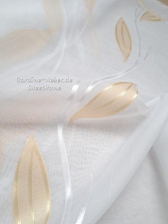 Voile Scherli weiß/beige B-300cm Blätter