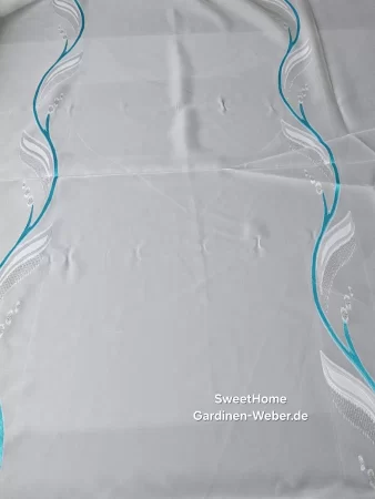 Voile Scherli Blume türkis B-300cm.