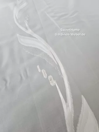 Voile Scherli fein B-300cm. weiß Blume