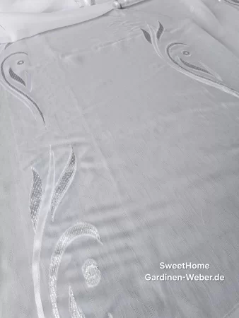 Voile Storenstoff B-300 cm. weiß/silber Blume